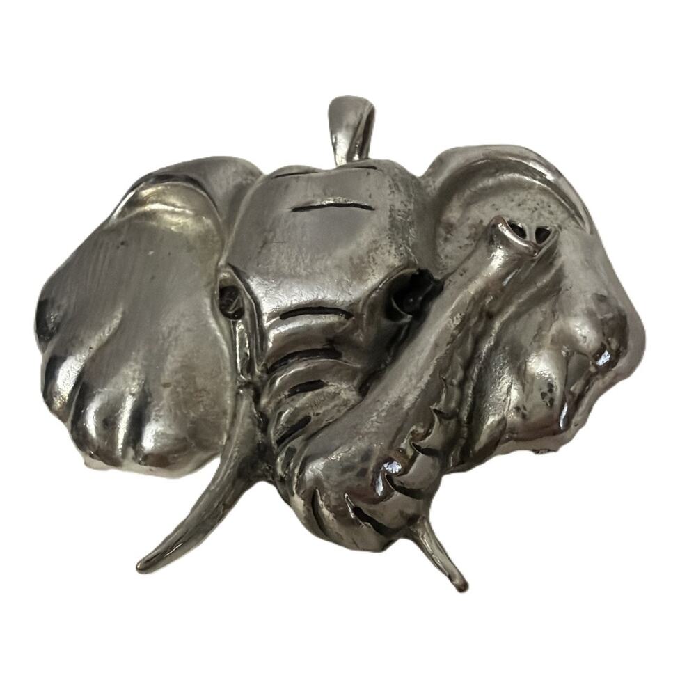 Elephant Head Pendant Silver Tone Jewelry Accessory For Necklace Or Crafting Vtg